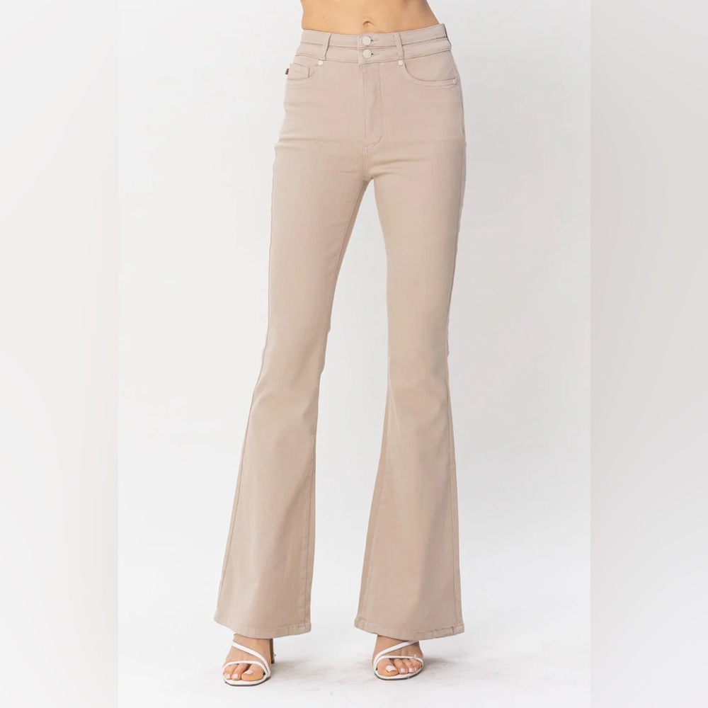 Judy Blue High Waist Garment Dyed Khaki Bootcut Flare Jeans 3 26